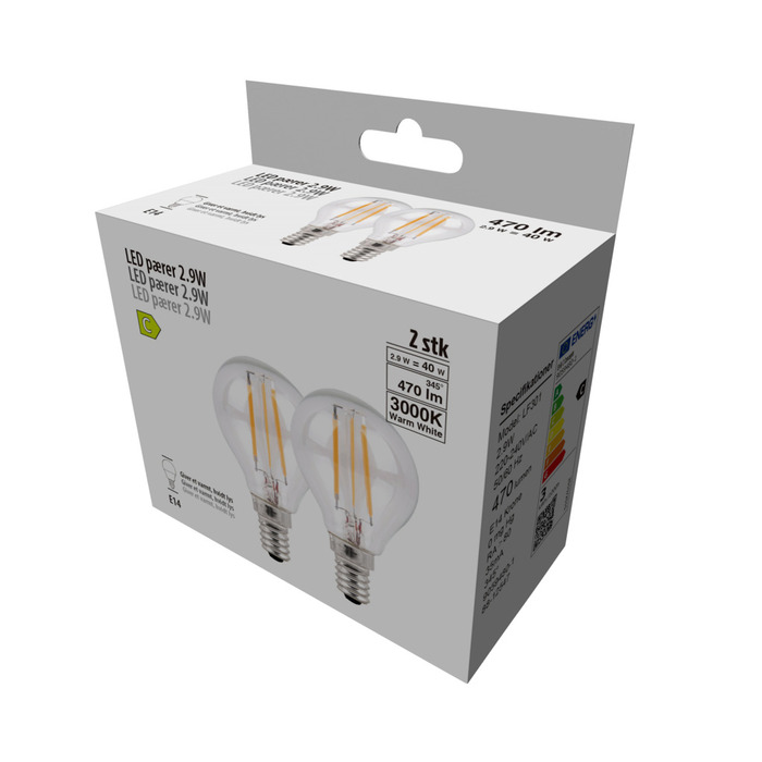 LED-dråpepære 2,9 W E14 - 2 pk.